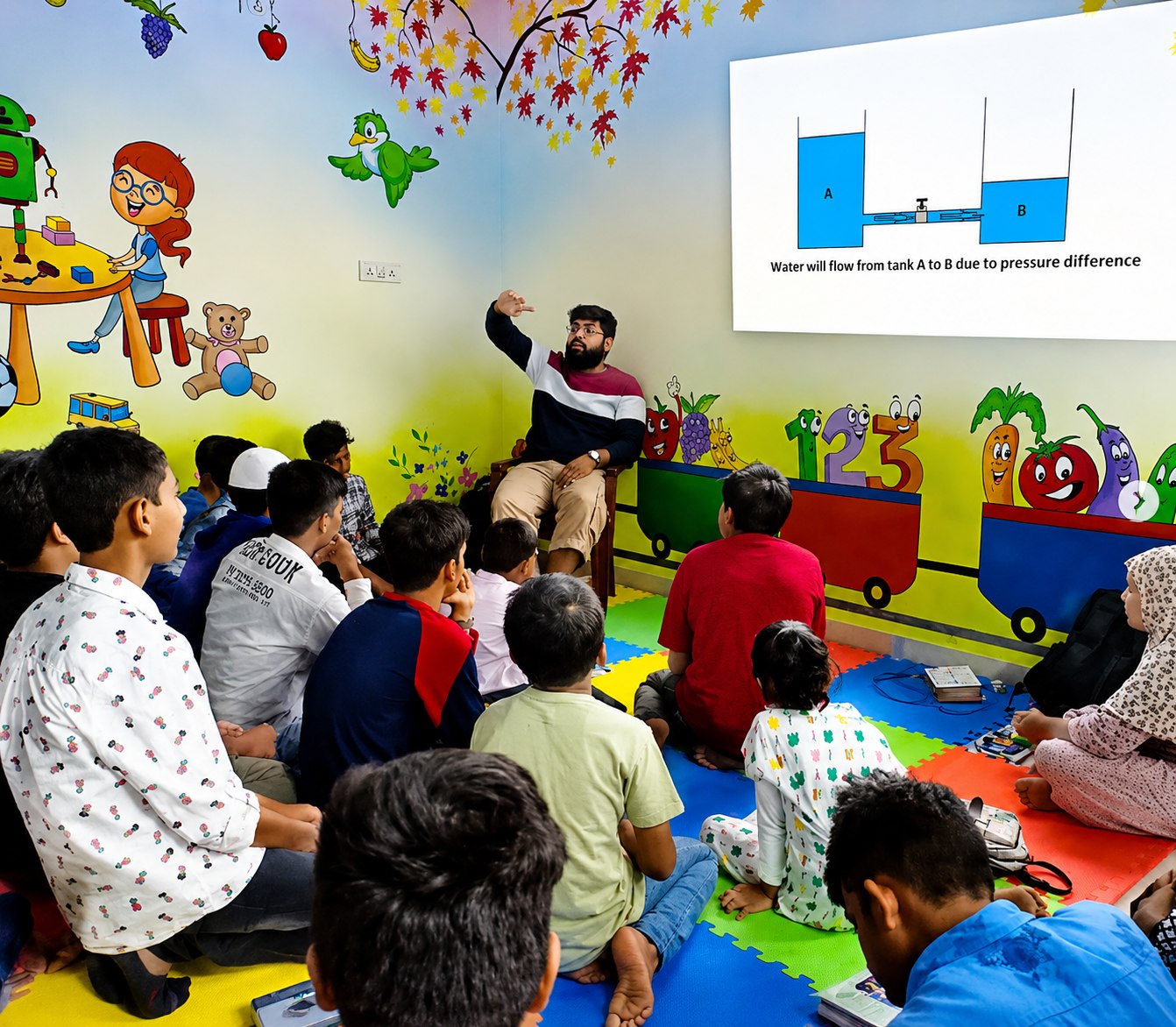 An instructor explaining an electrical concept to a classroom of students